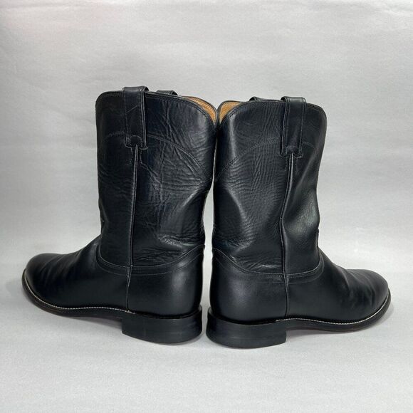 Justin Men's Size 10D Jackson Black Leather 10" Roper Cowboy Boots - Picture 6 of 12